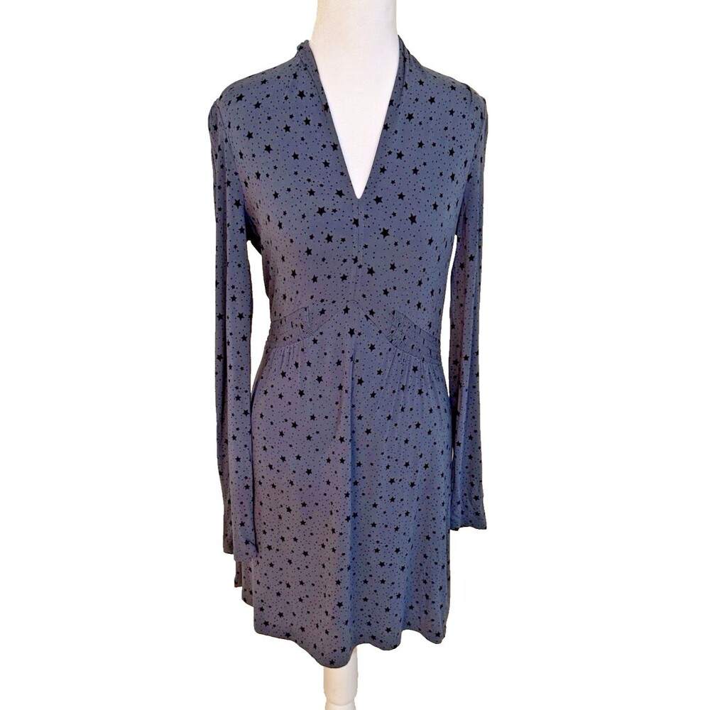 Boden Betty Dress Size 2 Gray Black Cosmic‎ Stars Soft STRETCHY Swingy Comfy